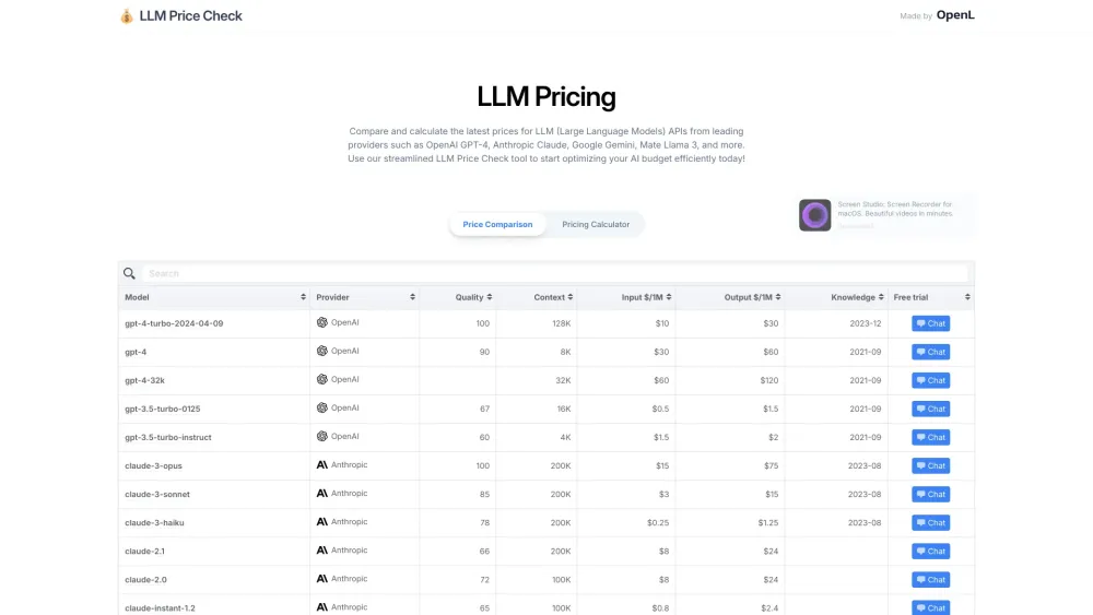 LLM Price Check Website screenshot