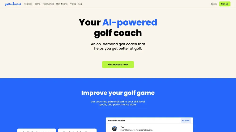 Golfmind Website screenshot