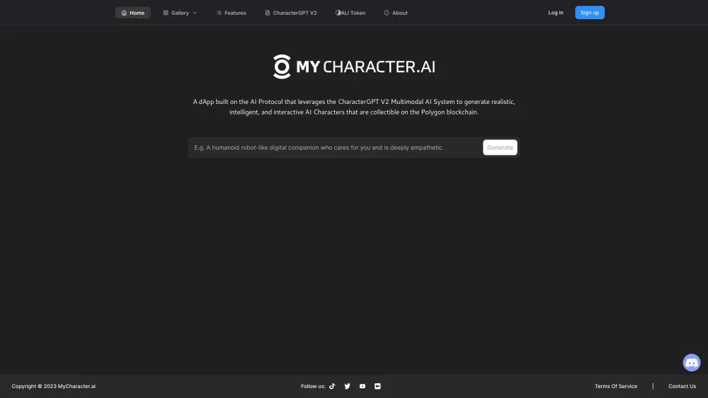 MyCharacter.AI Website screenshot