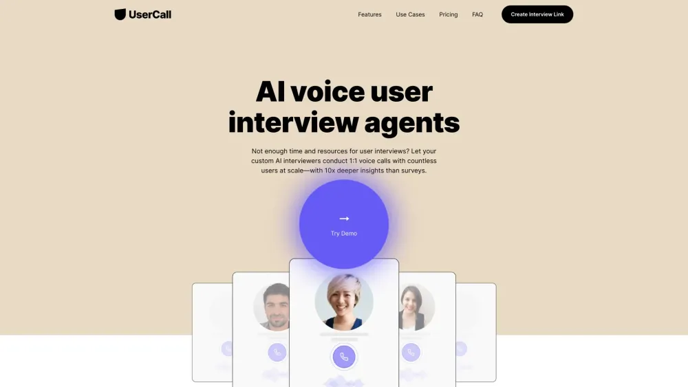 UserCall Website screenshot