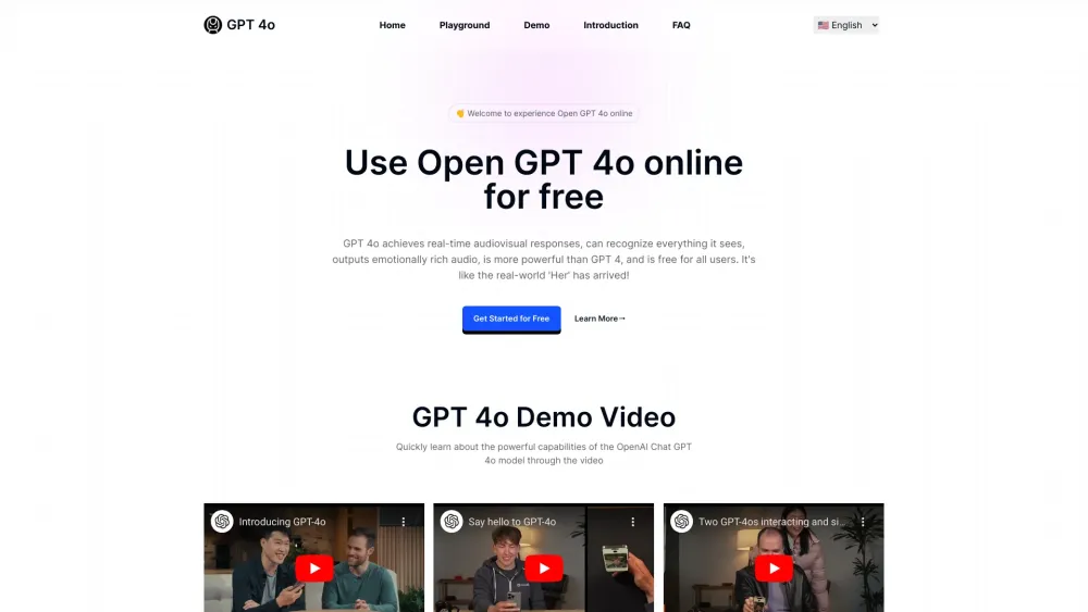 Open GPT 4o Website screenshot