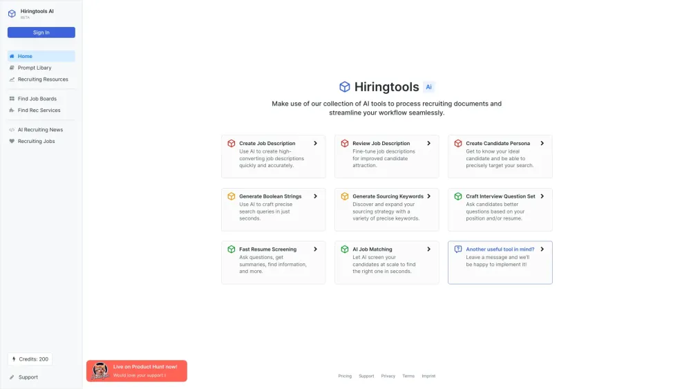 Hiringtools Website screenshot