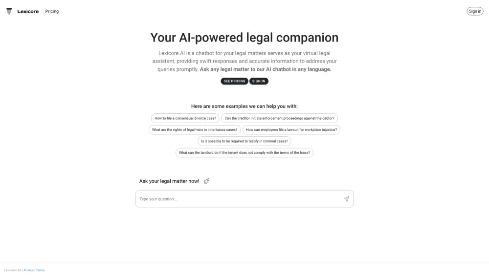 Lexicore - AI for Legal Practices Website screenshot