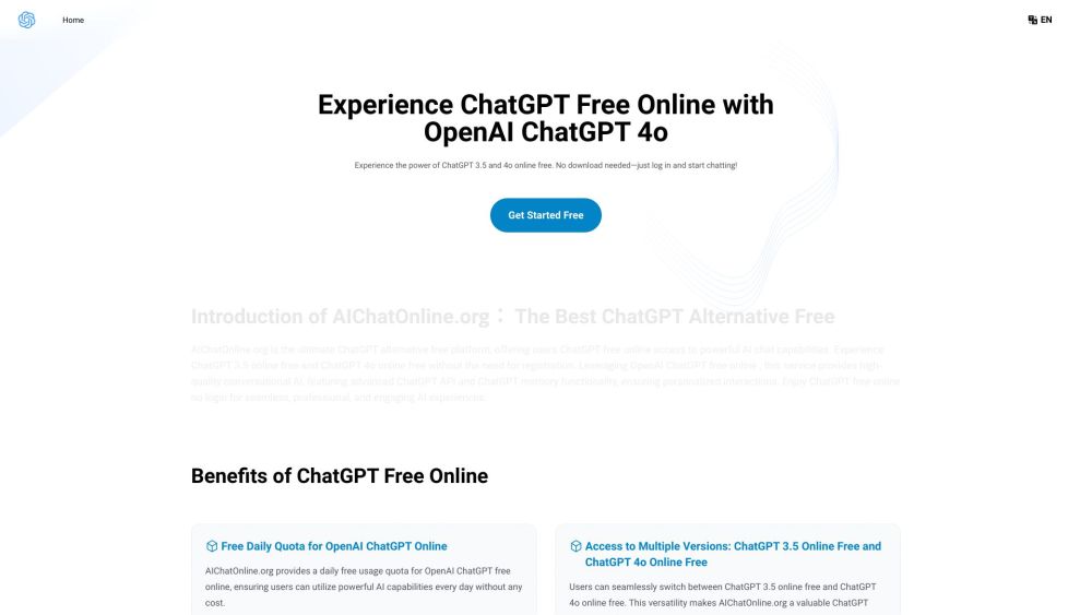 Experience ChatGPT Free Online with OpenAI ChatGPT 4o Website screenshot