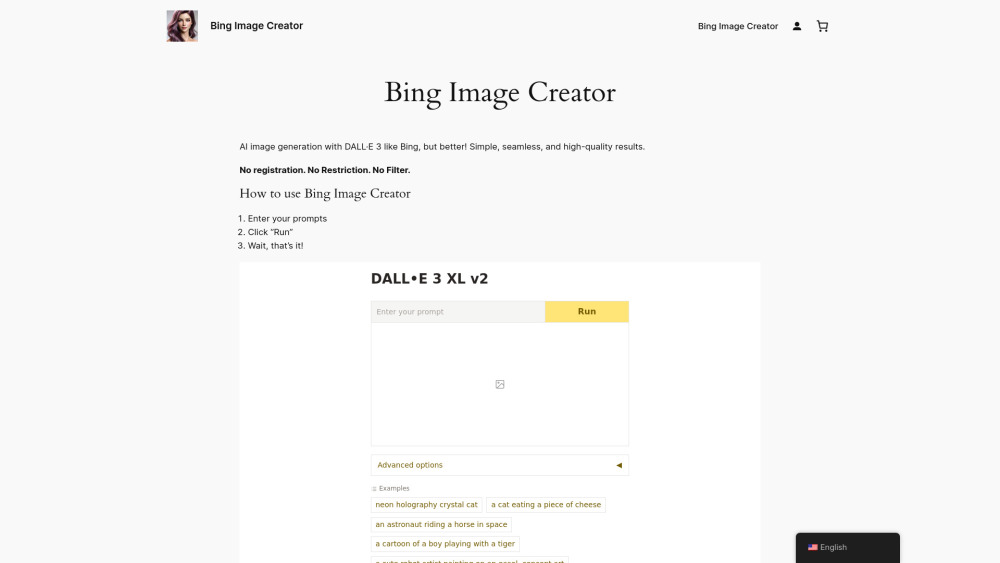 Bing Image Creator Website screenshot