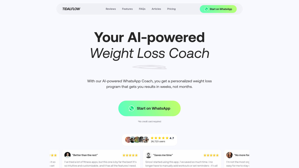 Tidalflow AI Personal Trainer Website screenshot