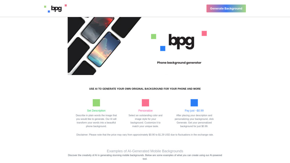 AI Phone Background Generator Website screenshot