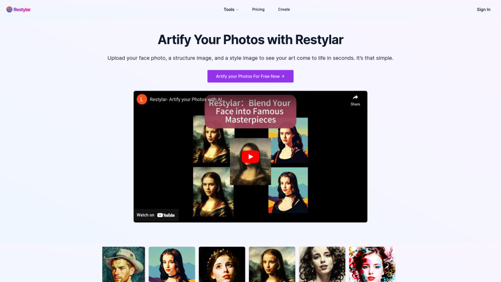 Restylar Artify Website screenshot