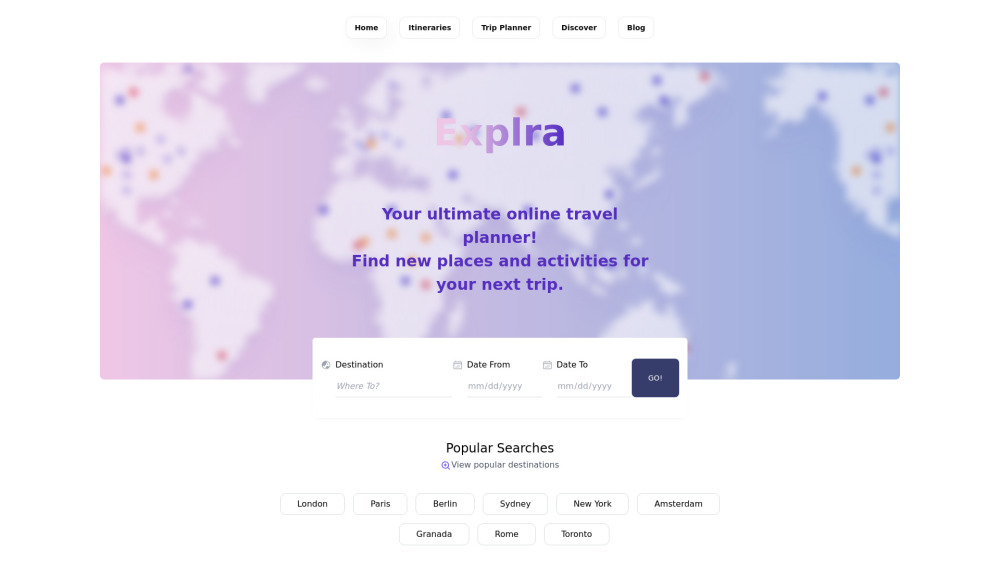 Explra Website screenshot