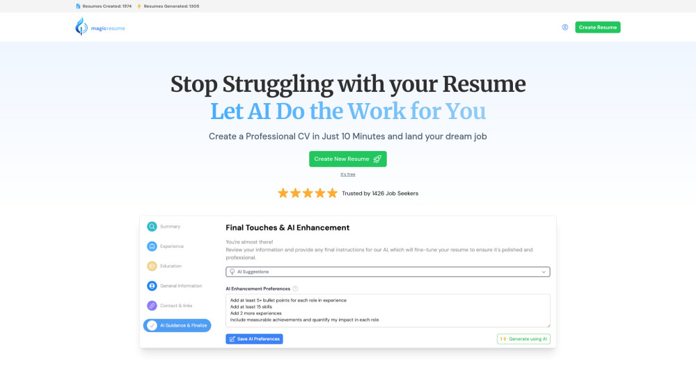 Magic-Resume Website screenshot