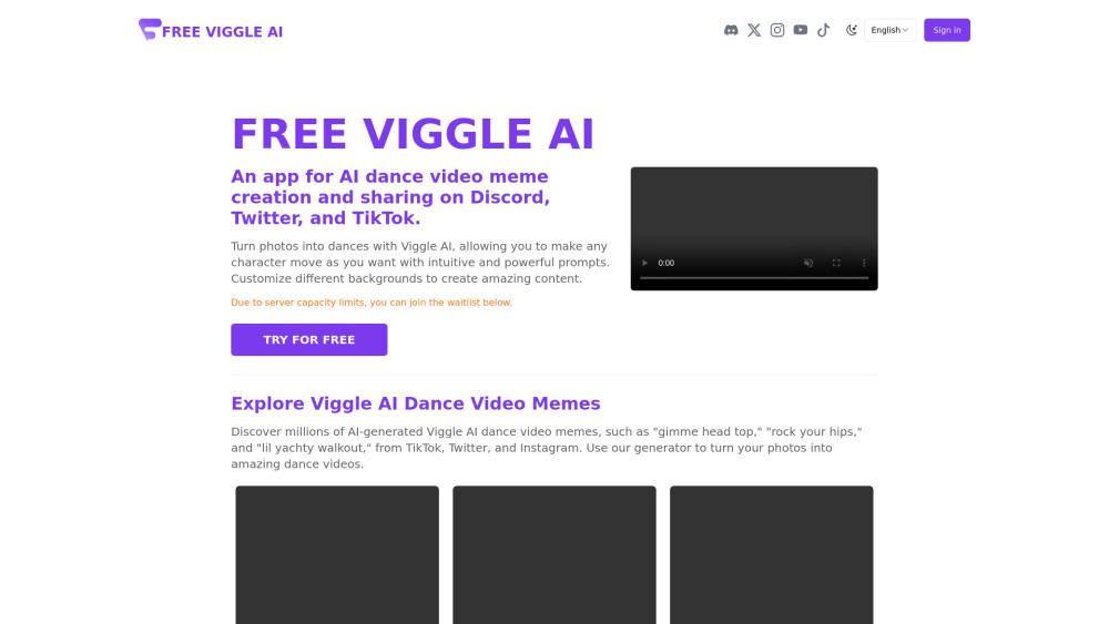 FreeViggleAI Website screenshot