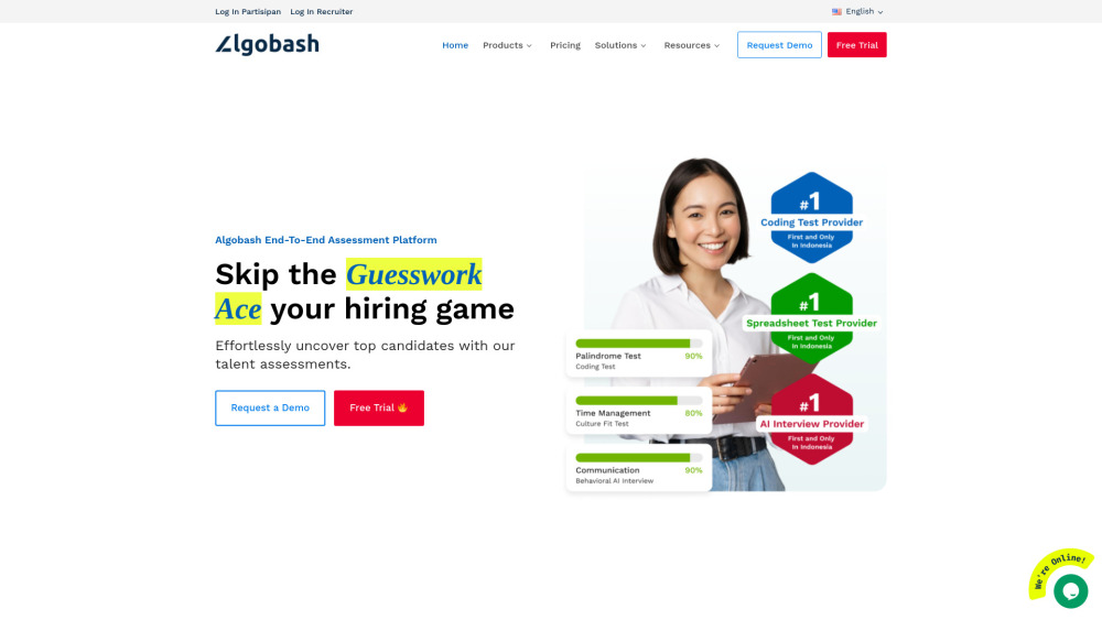 Algobash End-To-End Assessment Platform Website screenshot