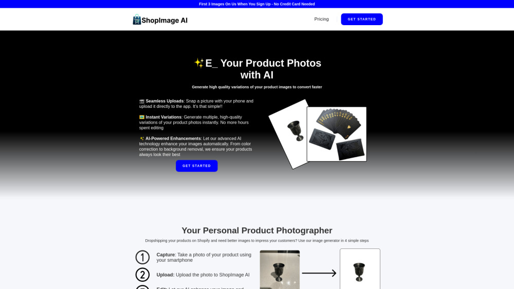 ShopImageAI Website screenshot