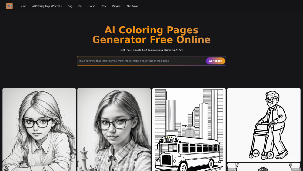 AI Coloring Pages Generator Website screenshot