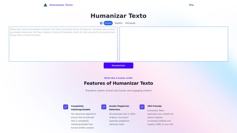 Humanizar Texto Website screenshot