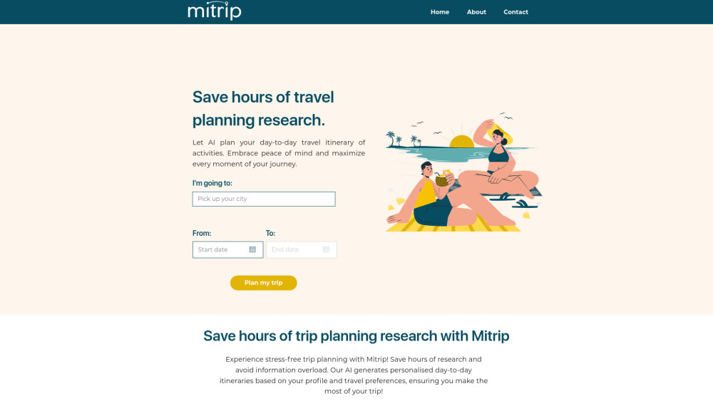 Mitrip | AI Trip Itinerary Planner Website screenshot