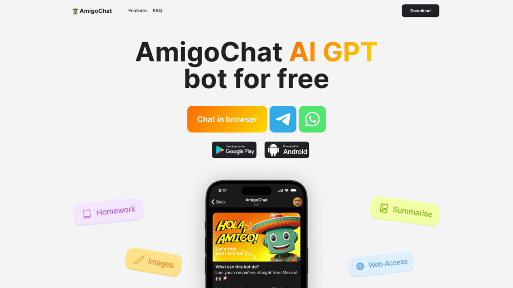 AmigoChat Website screenshot