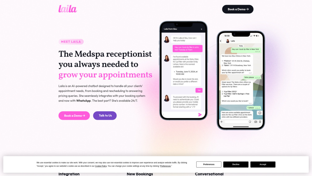 Laila - Medspa Receptionist AI Website screenshot