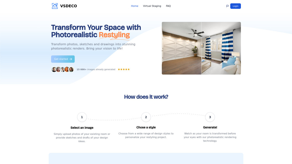 VSDECO | AI Staging & Design Ideas Tool Website screenshot