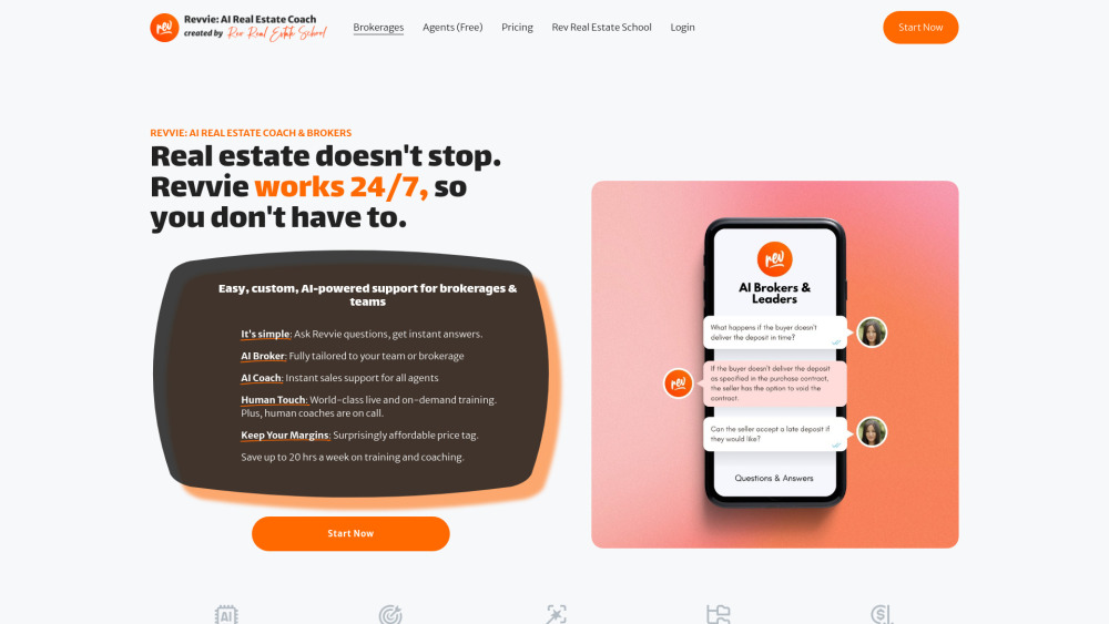 Revvie: AI Real Estate Coach & Brokers Website screenshot