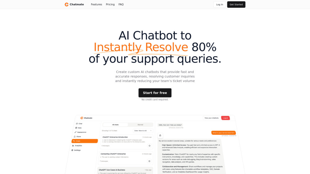 Chatmate - AI Customer Support Website screenshot