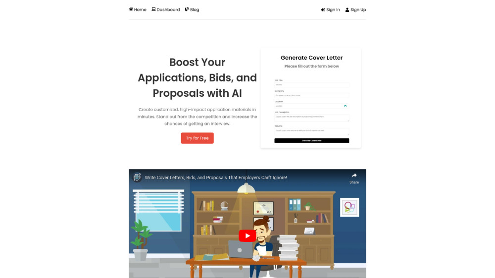 AI Application Assistant Website screenshot