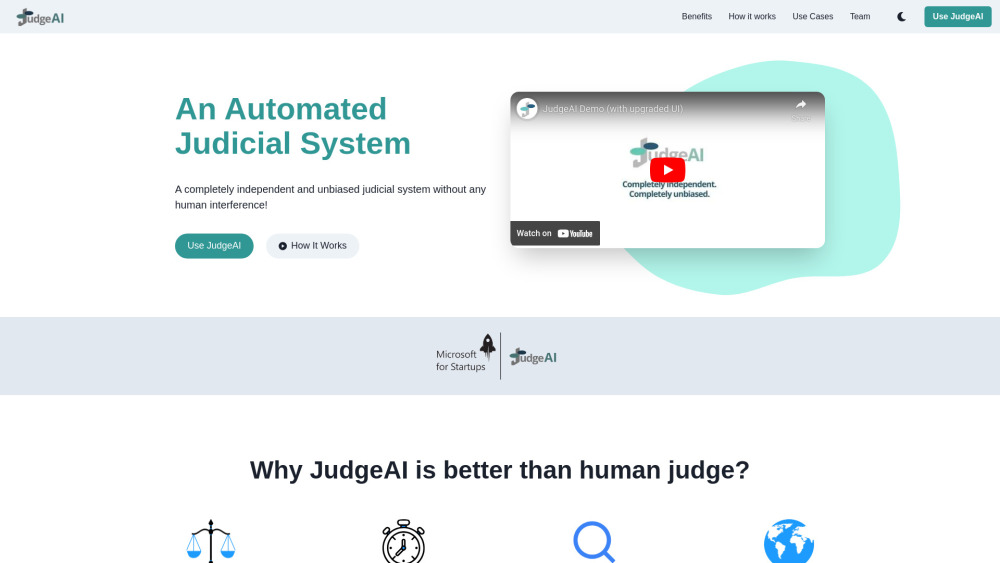 JudgeAI Website screenshot