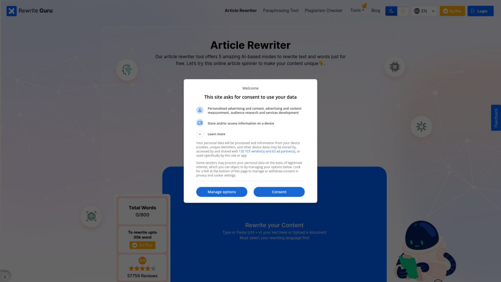 RewriteGuru Website screenshot