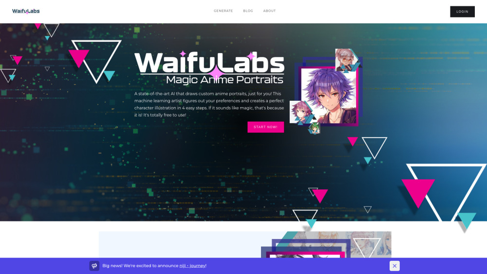 Waifu Labs - Magical Anime Portraits Website screenshot