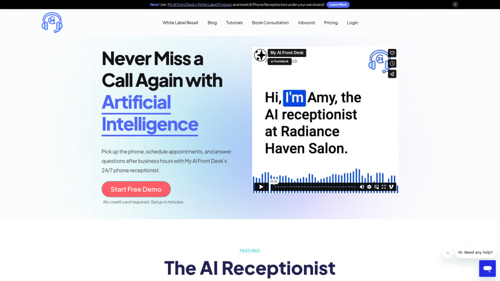 My AI Front Desk Website screenshot