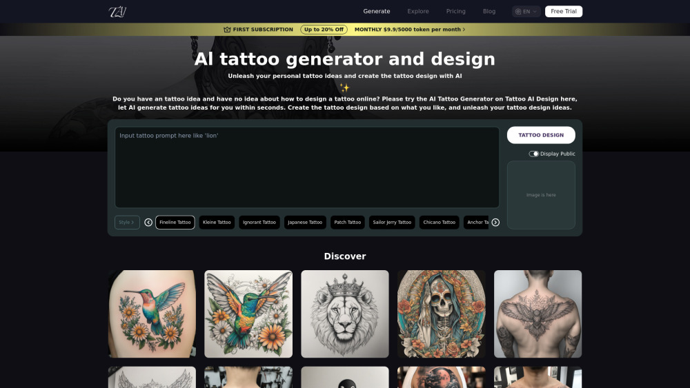 Tattoo AI Design Website screenshot