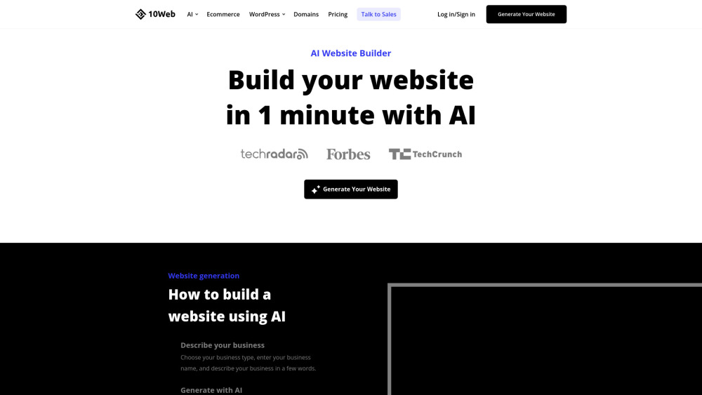 10Web AI Website Builder Website screenshot