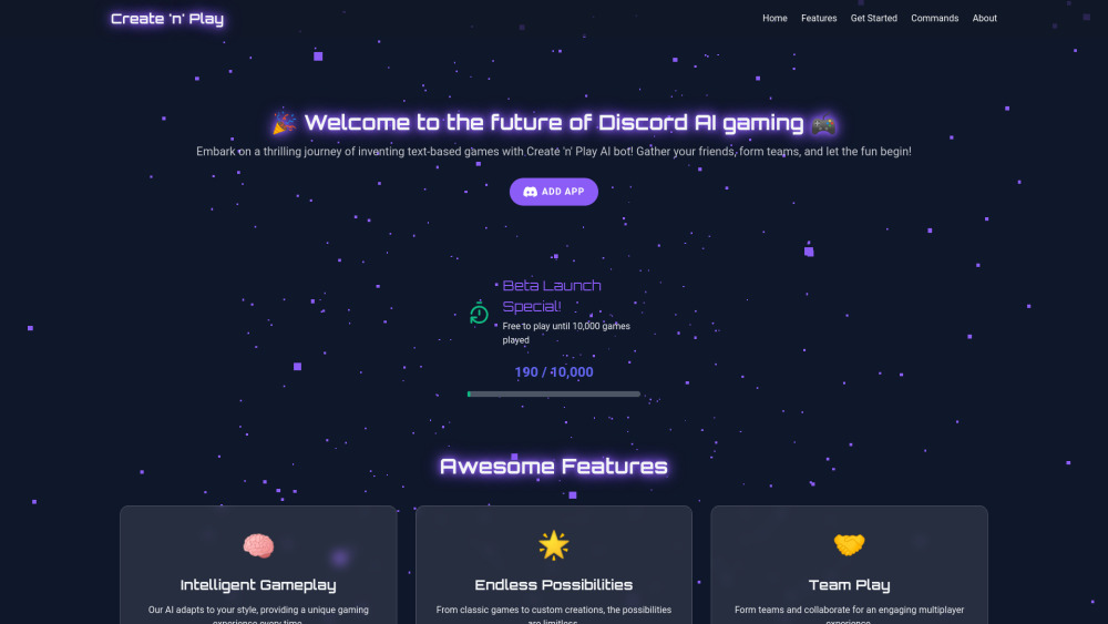 Create 'n' Play AI Bot Website screenshot