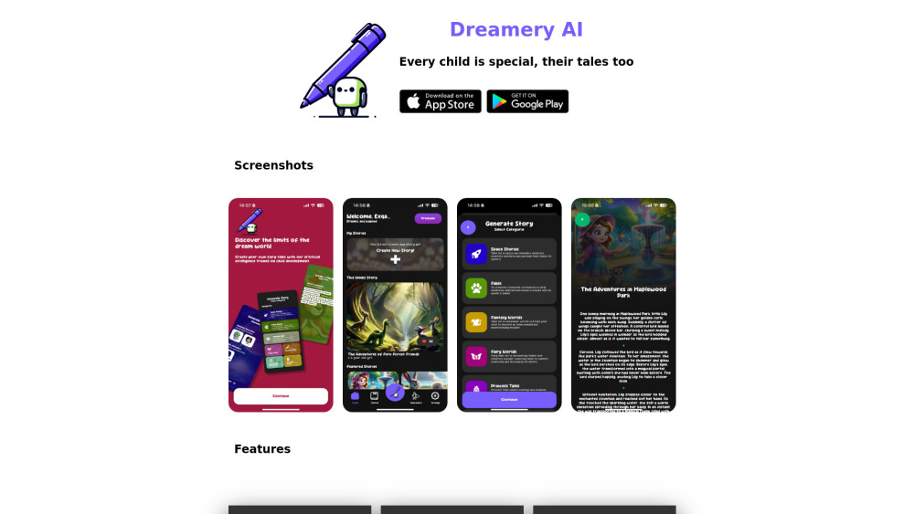 Dreamery AI Website screenshot