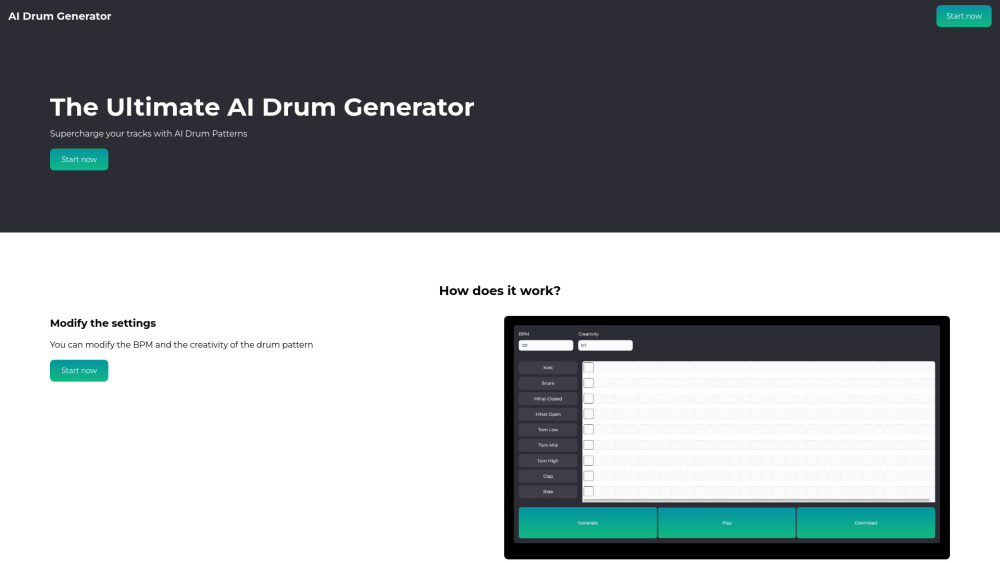 AI Drum Generator Website screenshot