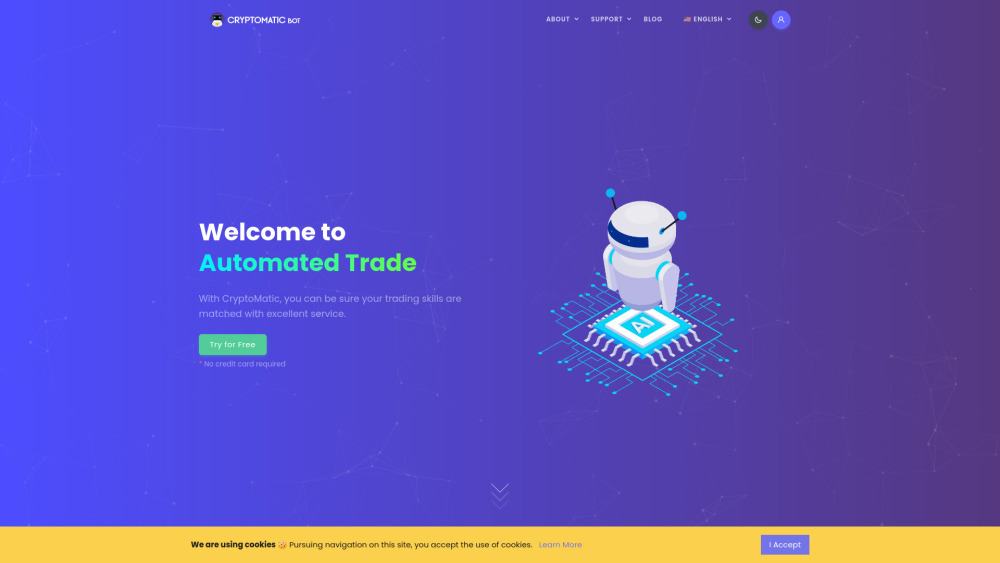 Automated Algorithmic Trading - CryptoMatic Bot Website screenshot