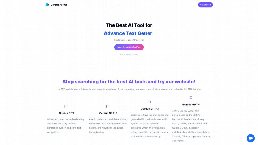 Genius AI Hub Website screenshot