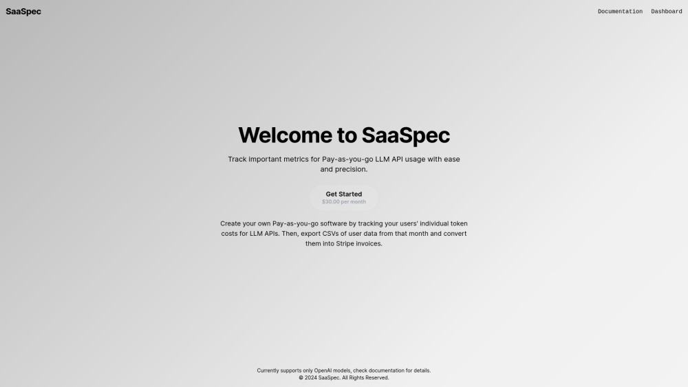 SaaSpec Website screenshot