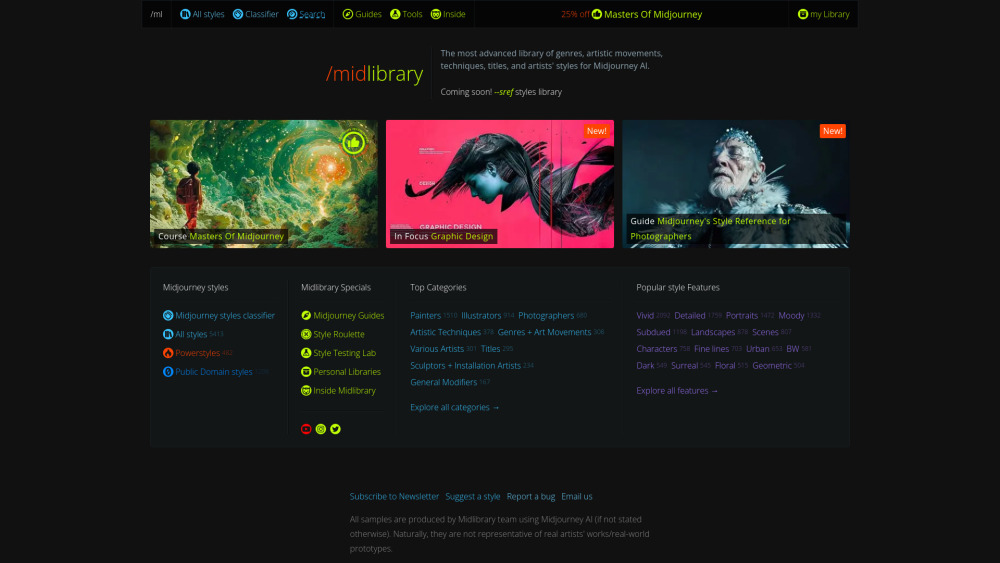 Midjourney AI Styles Library Website screenshot