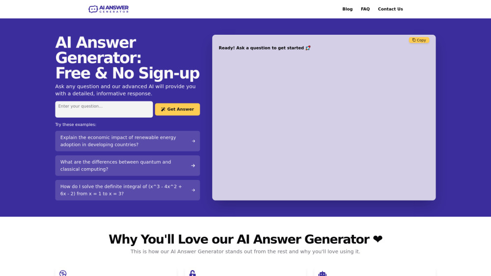 AI Answer Generator Website screenshot