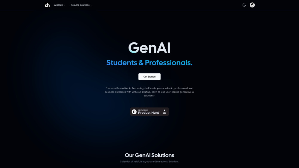 AyeHigh GenAI Solutions Suite Website screenshot