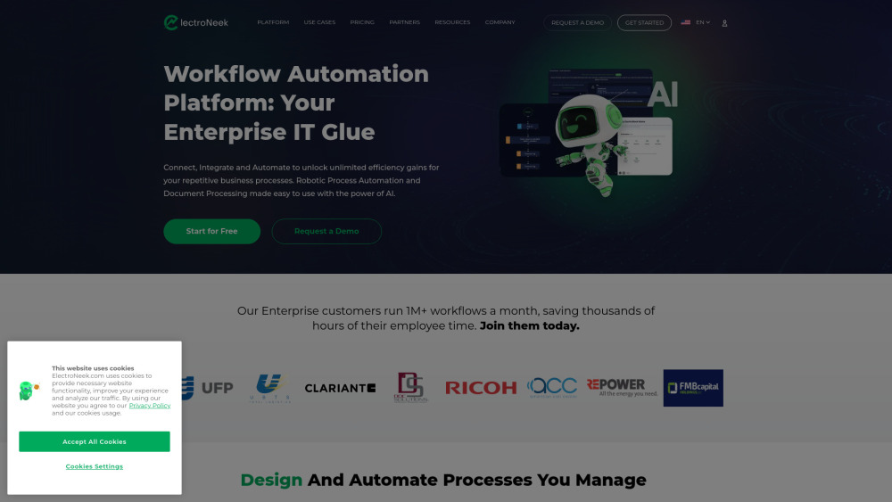 ElectroNeek: AI - RPA platform for Business Process Automation Website screenshot