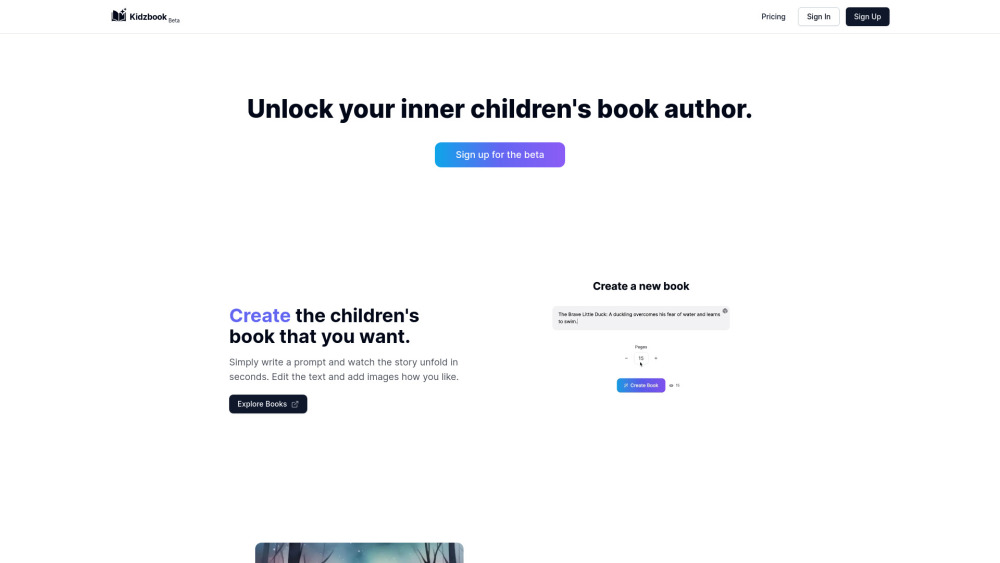 Kidzbook AI Website screenshot