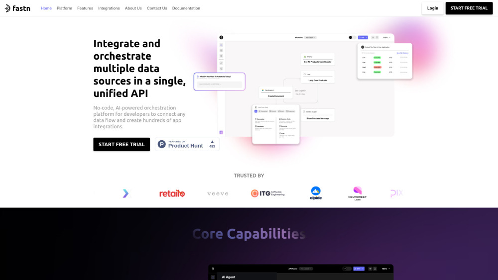 Fastn AI Orchestration Platform Website screenshot