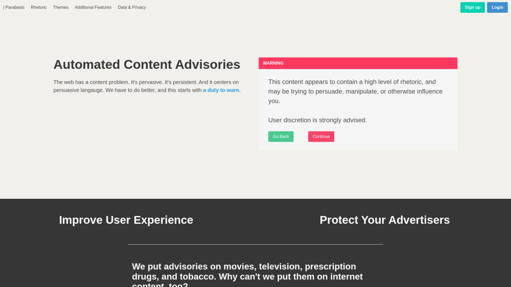 Automated Content Advisories Website screenshot