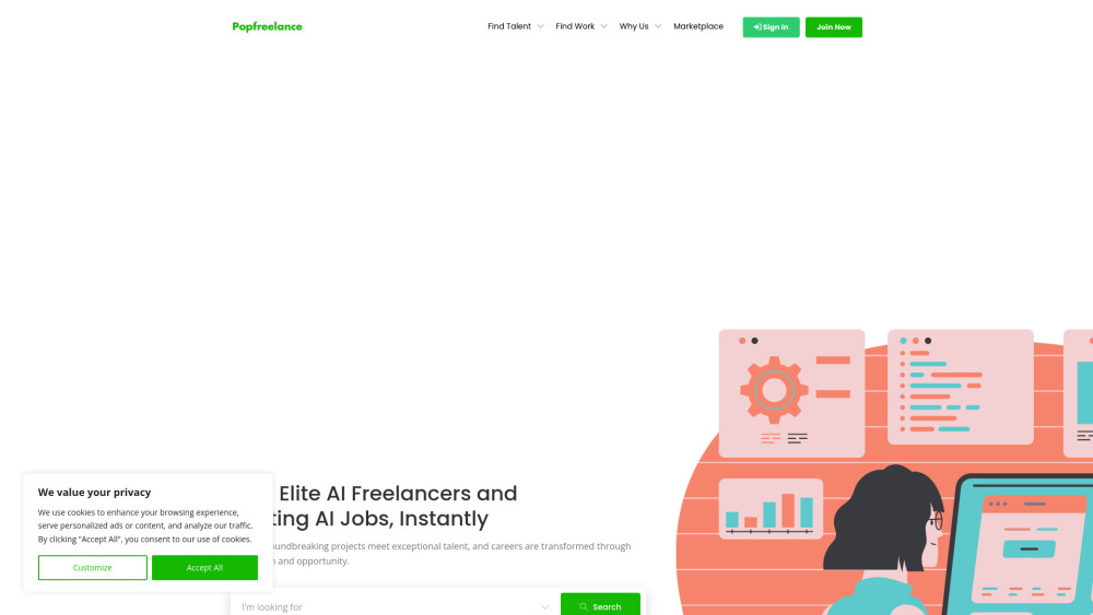 Popfreelance - AI Freelance Marketplace Website screenshot