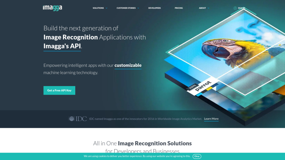 Imagga Image Recognition API Website screenshot