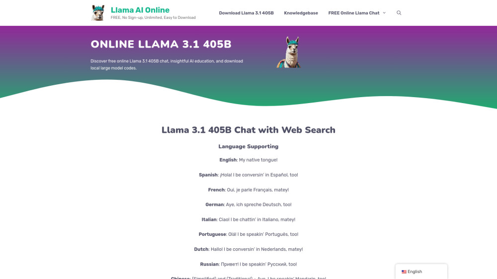 Online Llama 3.1 405B Chat by Meta AI Website screenshot