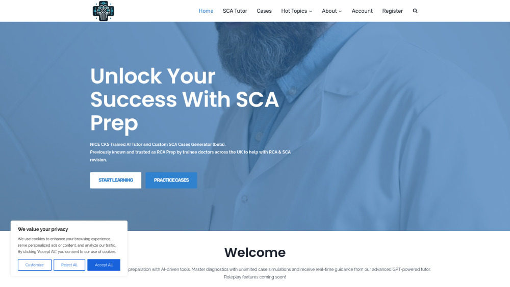 SCA Prep AI Tutor Website screenshot