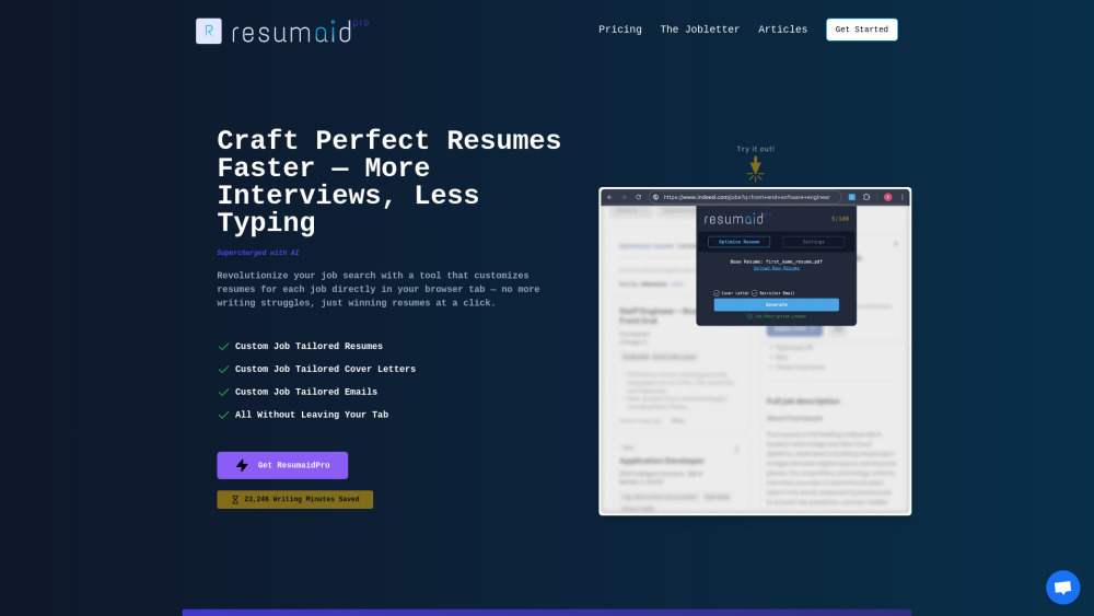 ResumaidPro Website screenshot